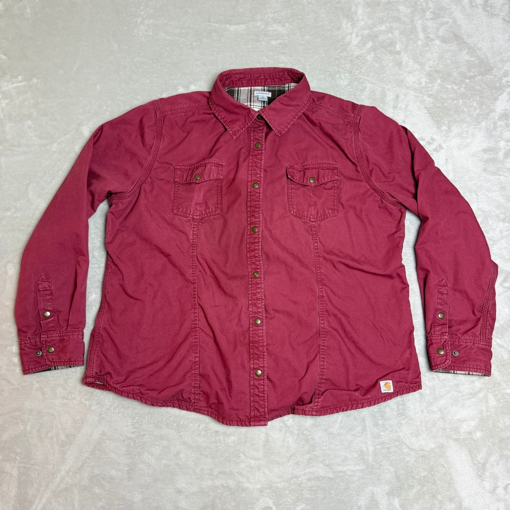 Carhartt Shirt Jacket Women XL Maroon Flannel Lined Workwear Shacket Outdoors